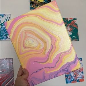 Handmade art Pour painting NEW pink yellow abstract made by me